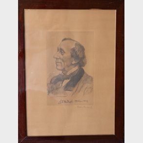 Vintage H.C. Andersen Portrait Print � Framed Lithograph, Danish Author Art, 42 cm