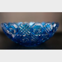 Vintage Turquoise Cut Crystal Glass Bowl � Decorative Pressed Glass Serving Bowl, 23 cm