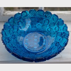 Vintage Turquoise Cut Crystal Glass Bowl � Decorative Pressed Glass Serving Bowl, 23 cm