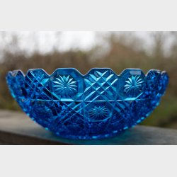 Vintage Turquoise Cut Crystal Glass Bowl � Decorative Pressed Glass Serving Bowl, 23 cm