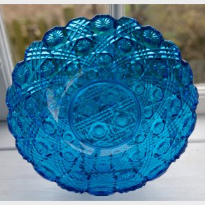 Vintage Turquoise Cut Crystal Glass Bowl � Decorative Pressed Glass Serving Bowl, 23 cm