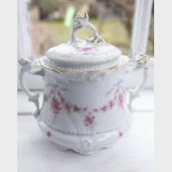 Antique Carl Tielsch (C.T.) Altwasser Porcelain Tea &amp; Coffee Service, circa 1890�1910, 39 Pieces, Pink Floral Ribbon Garland with Gilt Trim
