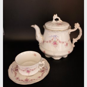 Antique Carl Tielsch (C.T.) Altwasser Porcelain Tea & Coffee Service, circa 1890�1910, 39 Pieces, Pink Floral Ribbon Garland with Gilt Trim