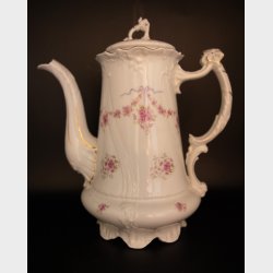 Antique Carl Tielsch (C.T.) Altwasser Porcelain Tea &amp; Coffee Service, circa 1890�1910, 39 Pieces, Pink Floral Ribbon Garland with Gilt Trim