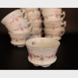 Antique Carl Tielsch (C.T.) Altwasser Porcelain Tea &amp; Coffee Service, circa 1890�1910, 39 Pieces, Pink Floral Ribbon Garland with Gilt Trim