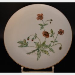 Set of 4 hand-painted botanical porcelain plates (20 cm in diametre), signed E.J. and dated 1961