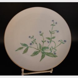 Set of 4 hand-painted botanical porcelain plates (20 cm in diametre), signed E.J. and dated 1961