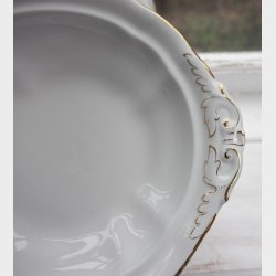 Antique Villeroy &amp; Boch Mettlach Porcelain Dinner Service, 69 Pieces, circa 1900�1930, White with Gilt Rim, Complete Table Setting for 12