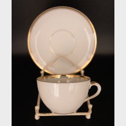 Antique Villeroy &amp; Boch Mettlach Porcelain Dinner Service, 69 Pieces, circa 1900�1930, White with Gilt Rim, Complete Table Setting for 12