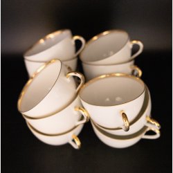 Antique Villeroy &amp; Boch Mettlach Porcelain Dinner Service, 69 Pieces, circa 1900�1930, White with Gilt Rim, Complete Table Setting for 12