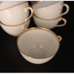 Antique Villeroy &amp; Boch Mettlach Porcelain Dinner Service, 69 Pieces, circa 1900�1930, White with Gilt Rim, Complete Table Setting for 12