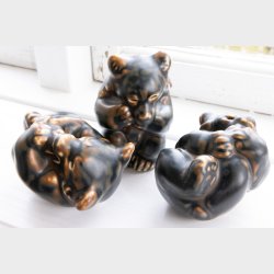 3 Royal Copenhagen Bear Figurines in Brown Glazed Porcelain � Set of 3 � Mint Condition