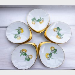 Royal Copenhagen Aluminia Faience Plates (Set of 5) � Gilded Rim &amp; Floral Motif