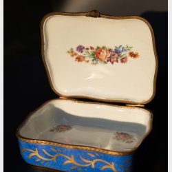 Rare French Porcelain Casket in Vibrant Blue with Floral Decoration