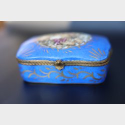 Rare French Porcelain Casket in Vibrant Blue with Floral Decoration