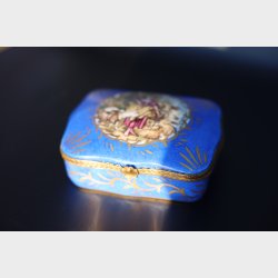 Rare French Porcelain Casket in Vibrant Blue with Floral Decoration