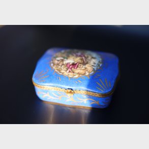 Rare French Porcelain Casket in Vibrant Blue with Floral Decoration