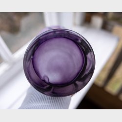 Vintage Asymmetrical Hexagonal Art Glass Vase � Deep Rose Marbled Cased Glass