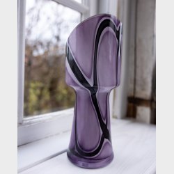 Asymmetrical Italian Art Glass Vase � Purple, White &amp; Black 