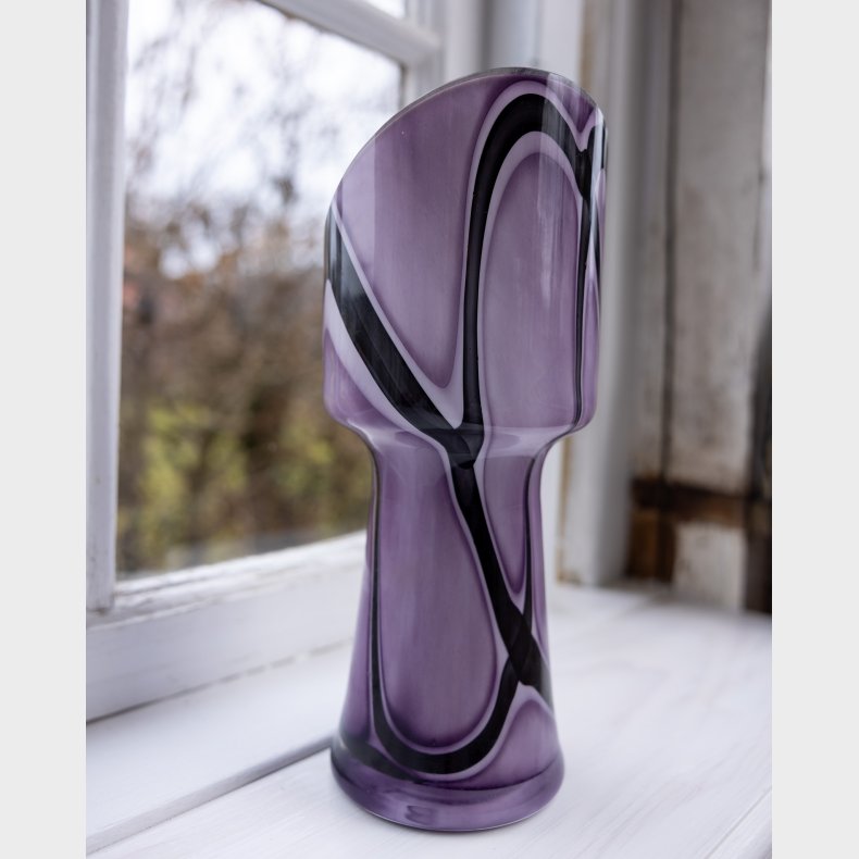 Asymmetrical Italian Art Glass Vase � Purple, White &amp; Black 