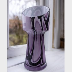 Asymmetrical Italian Art Glass Vase � Purple, White &amp; Black 