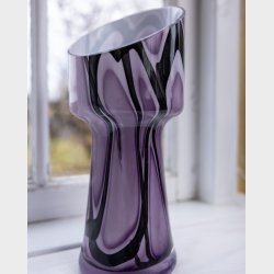 Asymmetrical Italian Art Glass Vase � Purple, White &amp; Black 
