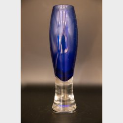 Elegant Tall Blue Glass Vase with Clear Base
