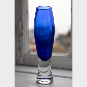 Elegant Tall Blue Glass Vase with Clear Base