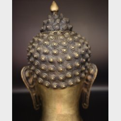 Antique Rare Handcrafted Brass Buddha Head with Turquoise Inlay