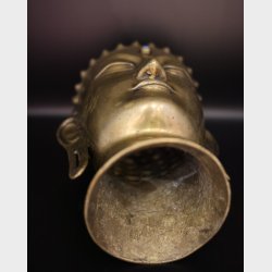 Antique Rare Handcrafted Brass Buddha Head with Turquoise Inlay
