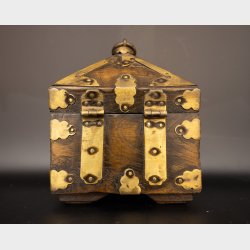 Antique Chinese Square Shrine Box with Brass Fittings and Calligraphy Interior