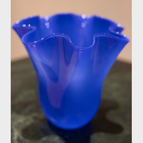 Large Cobalt Blue Art Glass Vase � Ruffled Rim, Sculptural Statement Piece