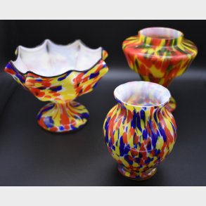 Vintage Colorful Art Glass Decorative Set � Hand Blown Style Vases, Bowl and Jug � Retro Collectible Glassware