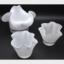 Set of 3 Vintage Scandinavian Frosted Glass Candle Holders � Organic Danish Design, Wavy Edge Tealight Cups