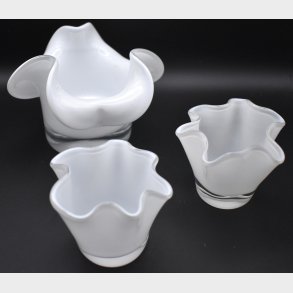 Set of 3 Vintage Scandinavian Frosted Glass Candle Holders � Organic Danish Design, Wavy Edge Tealight Cups