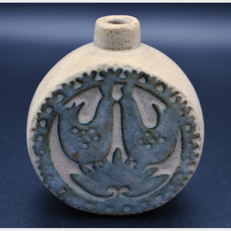 Vintage Scandinavian Studio Pottery Vase with Bird Relief