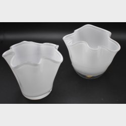 Set of 3 Vintage Scandinavian Frosted Glass Candle Holders � Organic Danish Design, Wavy Edge Tealight Cups