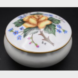 Vintage Hand-Painted Porcelain Lidded Trinket Box (Dated 1970)