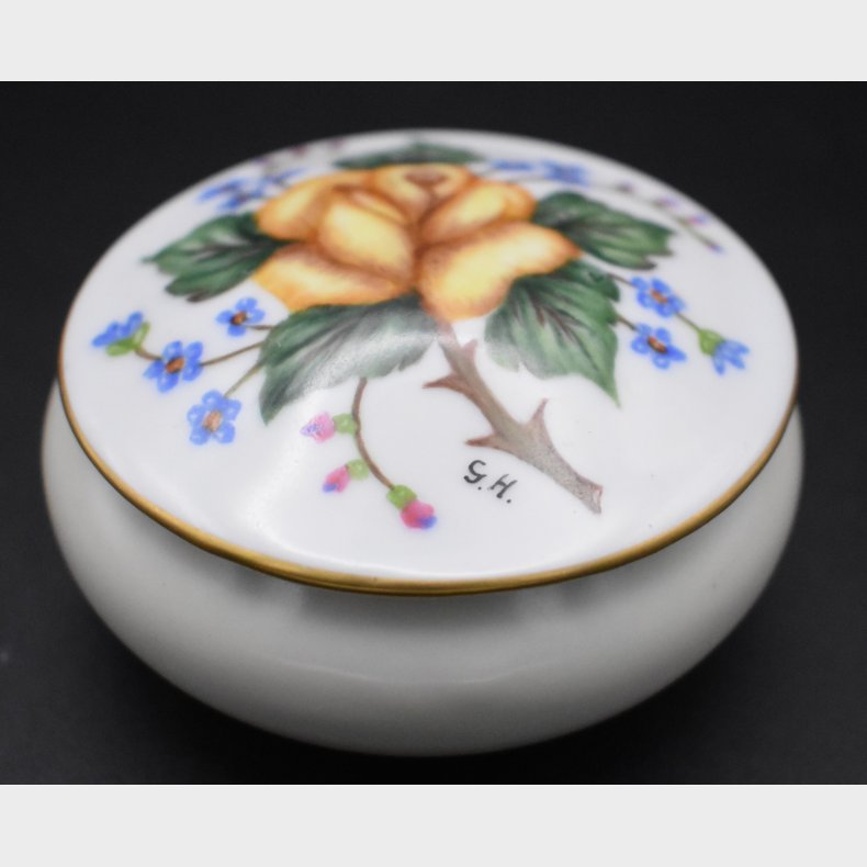 Vintage Hand-Painted Porcelain Lidded Trinket Box (Dated 1970)