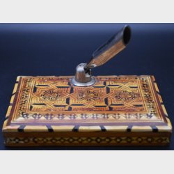 Vintage table lighter mounted in a wooden inlaid box (marquetry/intarsia)