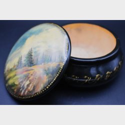 Vintage Hand-Painted Decorative Box with Landscape Motif