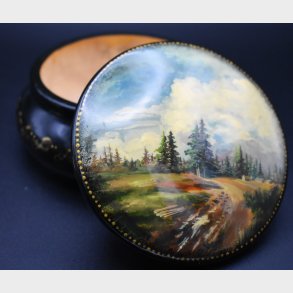 Vintage Hand-Painted Decorative Box with Landscape Motif