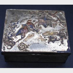 Vintage Enamelled Metal Box with Floral and Bird Motif