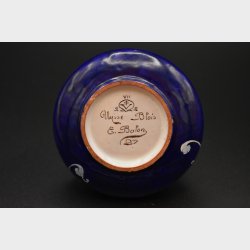 Antique Hand-Painted Cobalt Blue Lidded Jar with Swan Motif � Signed Ulysse Blois / E. Balon (c.1922)