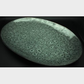 Studio Pottery Stoneware Dish � Signed Artist Piece, Speckled Green Glaze, Scandinavian Design
