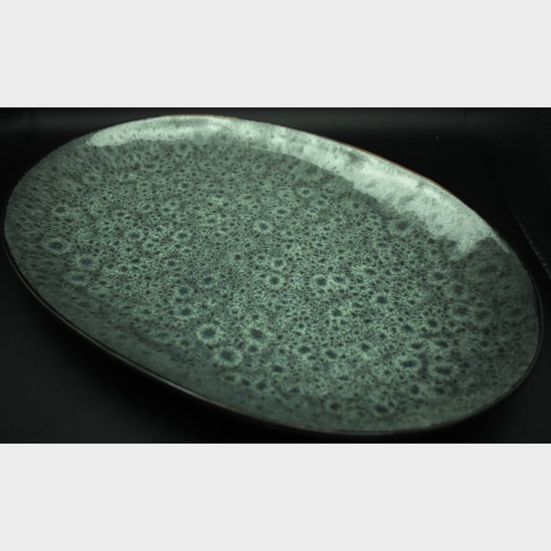 Studio Pottery Stoneware Dish � Signed Artist Piece, Speckled Green Glaze, Scandinavian Design