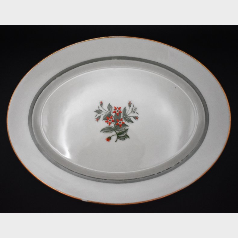 Royal Copenhagen Oval Serving Dish with Red Floral Motif � Danish Porcelain