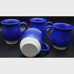 Vintage Danish Blue Ceramic Tea Set � Teapot, 4 Cups and Warmer � Made in Denmark