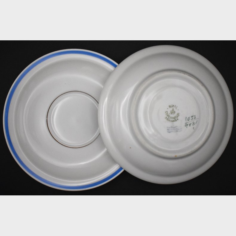 2 Royal Copenhagen Porcelain Plates / Saucers � White with Blue Rim, Danish Design Vintage
