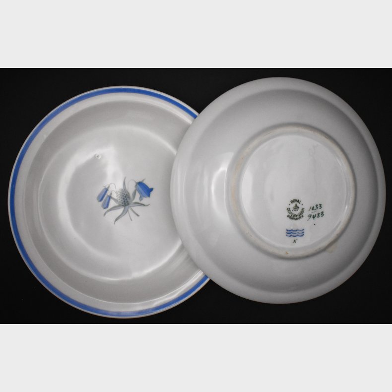 2 vintage Royal Copenhagen Hand Painted Floral Porcelain Plates/bowls,  Denmark No. 1033/9483 Blue Bell Flower